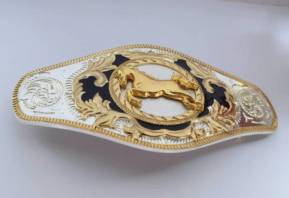 Running Horses And Bull Cowboy Western Belt Buckle Silver With Gold Suitable 4cm Width Belt