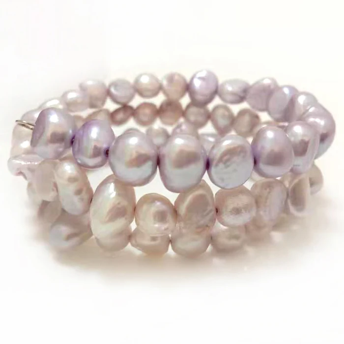 7.5-8 inches 8-9mm Rainbow Natural Baroque Nugget Pearl Memory Wire Bracelet