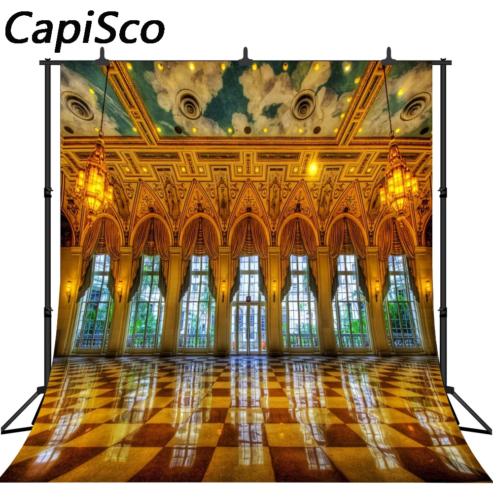 

Capisco Customize vinyl print gorgeous golden palace photography backdrops for wedding photo studio portrait backgrounds