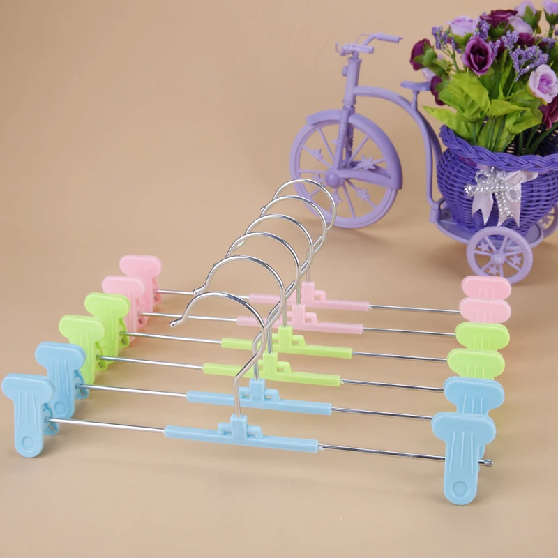 28.5cm 10 pcs/lot Colorful Plastic Pants Hangers with Clips Household Racks Trousers Skirts Hanging