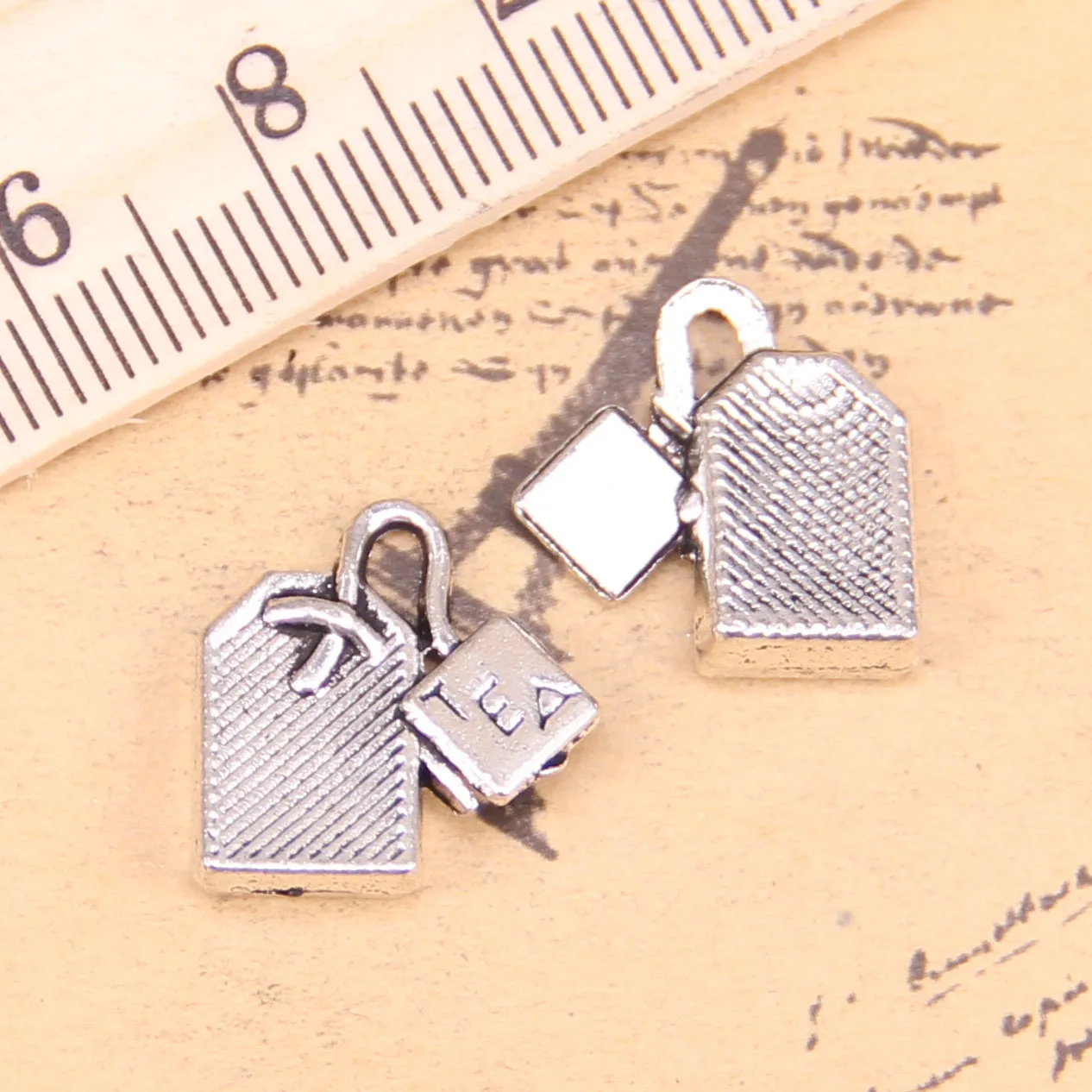 62pcs Jewelry Charms tea bag 15x15mm Antique Silver Plated Pendants Making DIY Handmade Tibetan Silver Jewelry