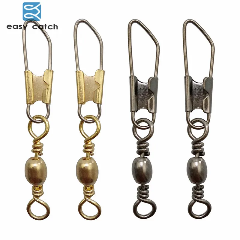 Easy Catch 20pcs Barrel Fishing Swivel With Safety Snap Gold Black Brass Fishing Hook Line Connector Fishing Accessories