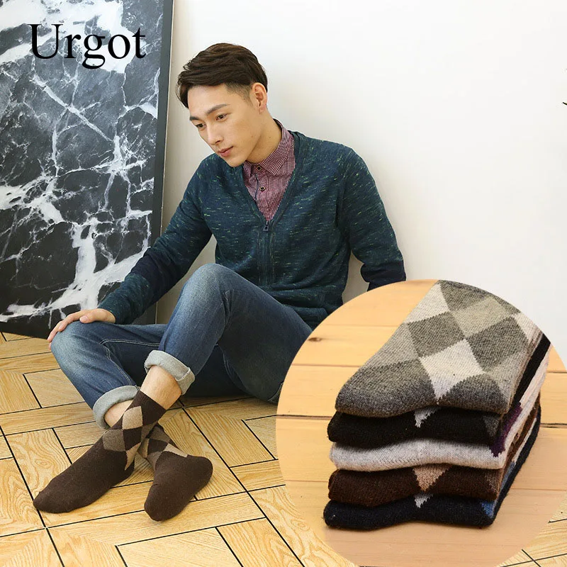 Urgot 5 Pairs Men\'s Wool Socks Winter Thicken Warm Terry Socks Male Business Casual Thermal Cotton Socks Men Comfort Calcetines