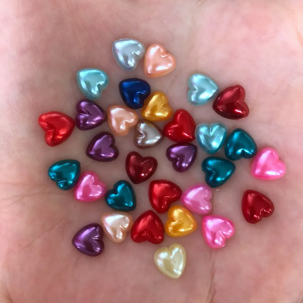 8mm 100pcs Random Mixed Half Pearl Heart Bead FlatBack Scrapbook Wedding Bead DIY F278