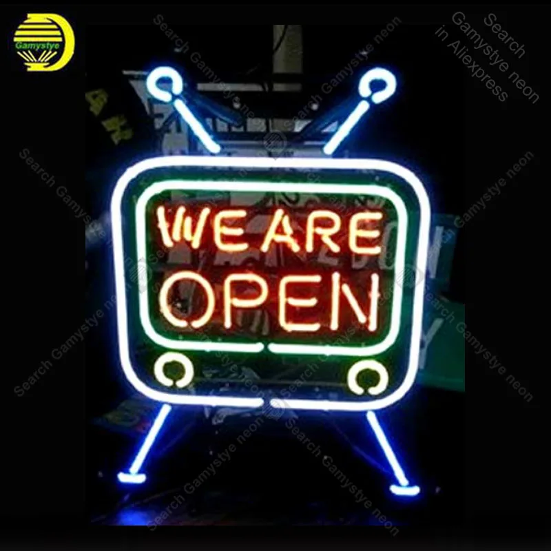 Neon Sign for OPEN TV opening neon art Beer Bar improvement Handicraft Store Real Glass Tube Bar room Accesaries Club neon light