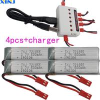 Charger+ 4pcs 3.7V 500mAh 1.85Wh 25C Polymer Li Lithium Battery Lipo 721855 JST For Syma X5c Cheerson CX-30W RC Quadcopter Drone