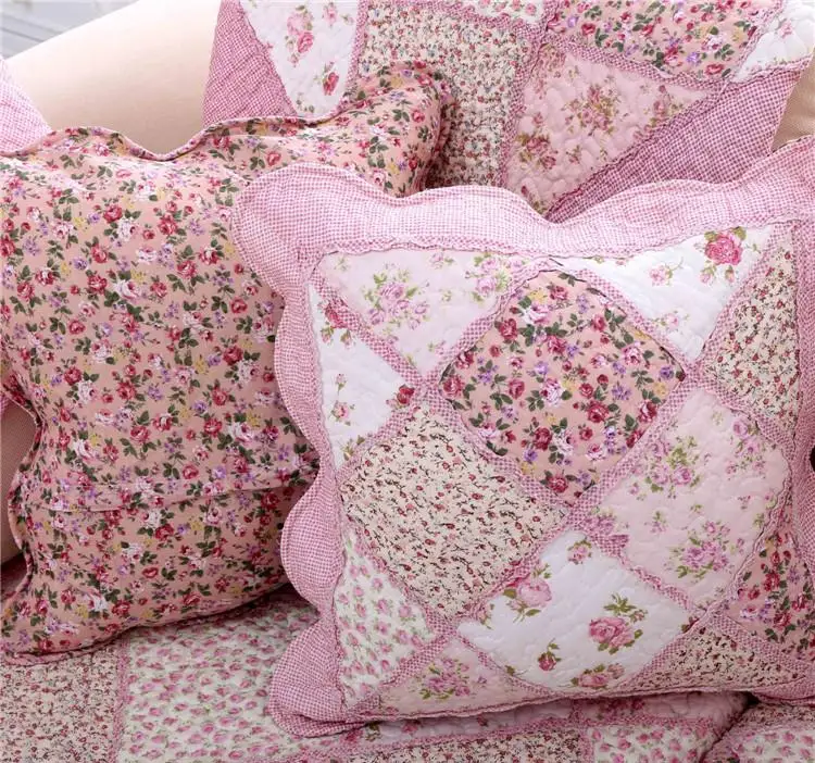 Pastoral Quilted Fabric Pillowcase, Flower Cushion Cover, Cloth Throw Pillow Cover, Home, Office, Car, Sofa Decor