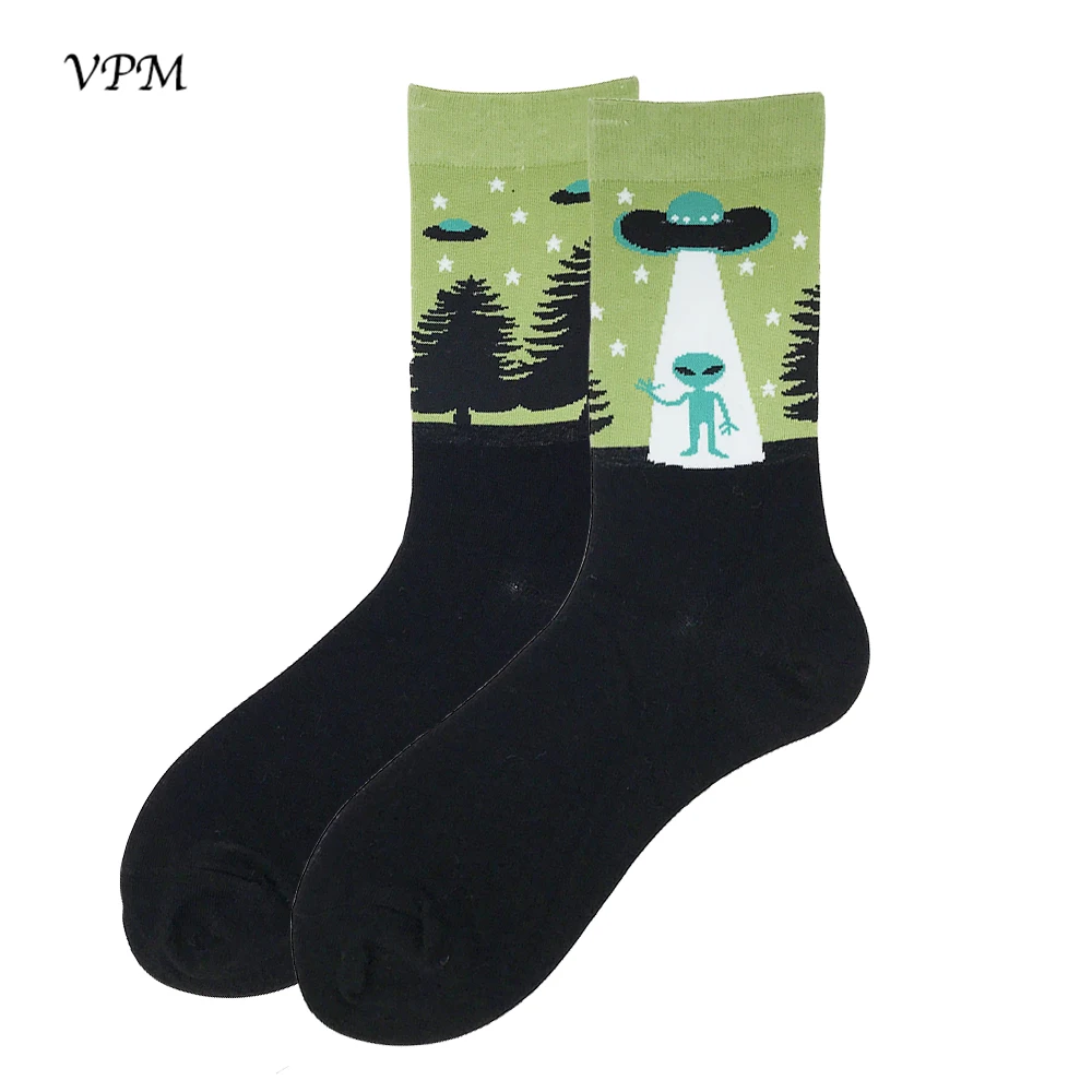 VPM Two Big Size Women&Men\'s Socks 85% Cotton Colorful Funny Harajuku Egg Flamingos Alien Sushi Tooth Poo Hamburger Sock