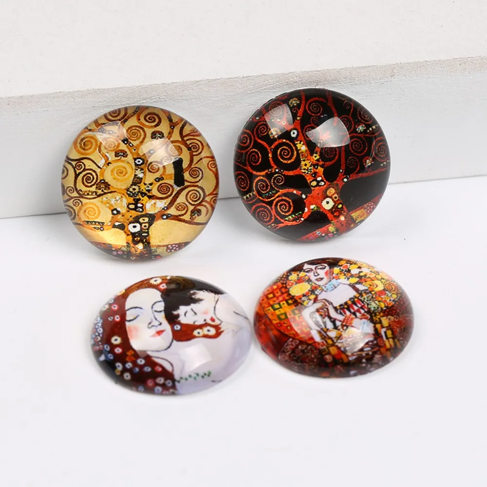 reidgaller 20pcs mix gustav Klimt painting photo glass cabochon 20mm 25mm diy handmade flatback round dome jewelry findings