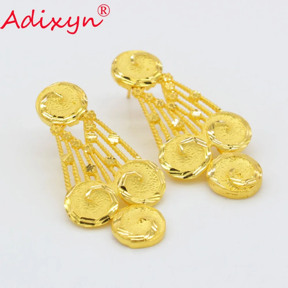Adixyn Broad Necklace&Earrings Jewelry Set for Women Gold Color /Copper Jewelry African/Ethiopian Bridal Wedding Gifts N08094