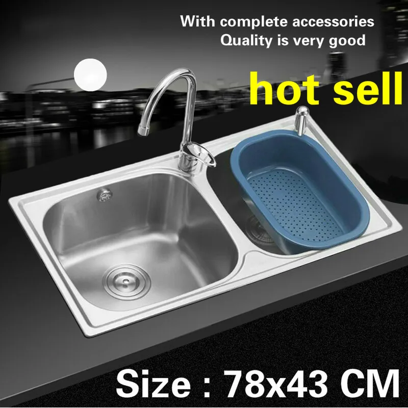 

Free shipping kitchen sink 0.8 mm durable food grade 304 stainless steel standard hot sell the double groove 78x43x19 CM