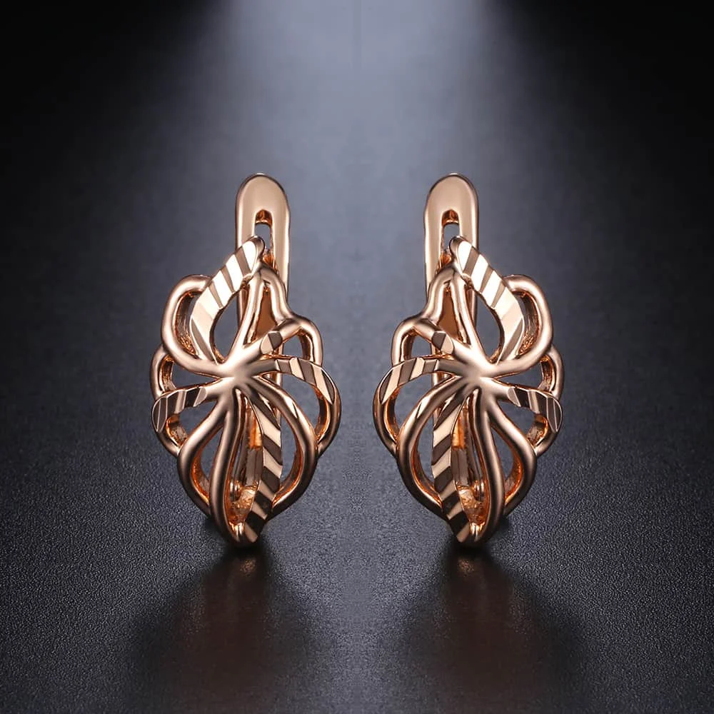 Cut Out Leaf Stud Earrings For Women Girls 585 Rose Gold Color Earrings Women\'s Hot Party Wedding Jewelry Gifts for Women GE164