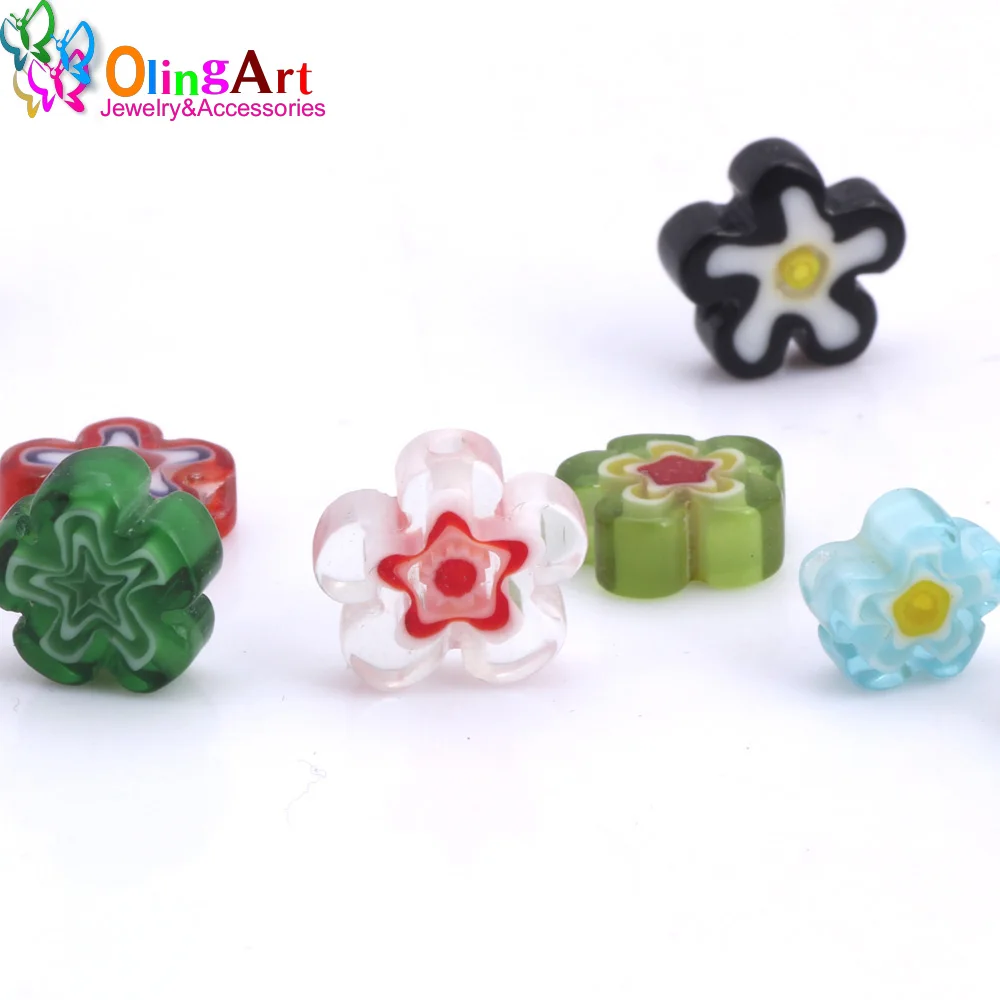 OlingArt 12pcs/Lot 8-15mm Thousand Flowers Lampwork Glass Beads Irregular Plum Shape DIY Bracelet Choker Necklace Jewelry Making