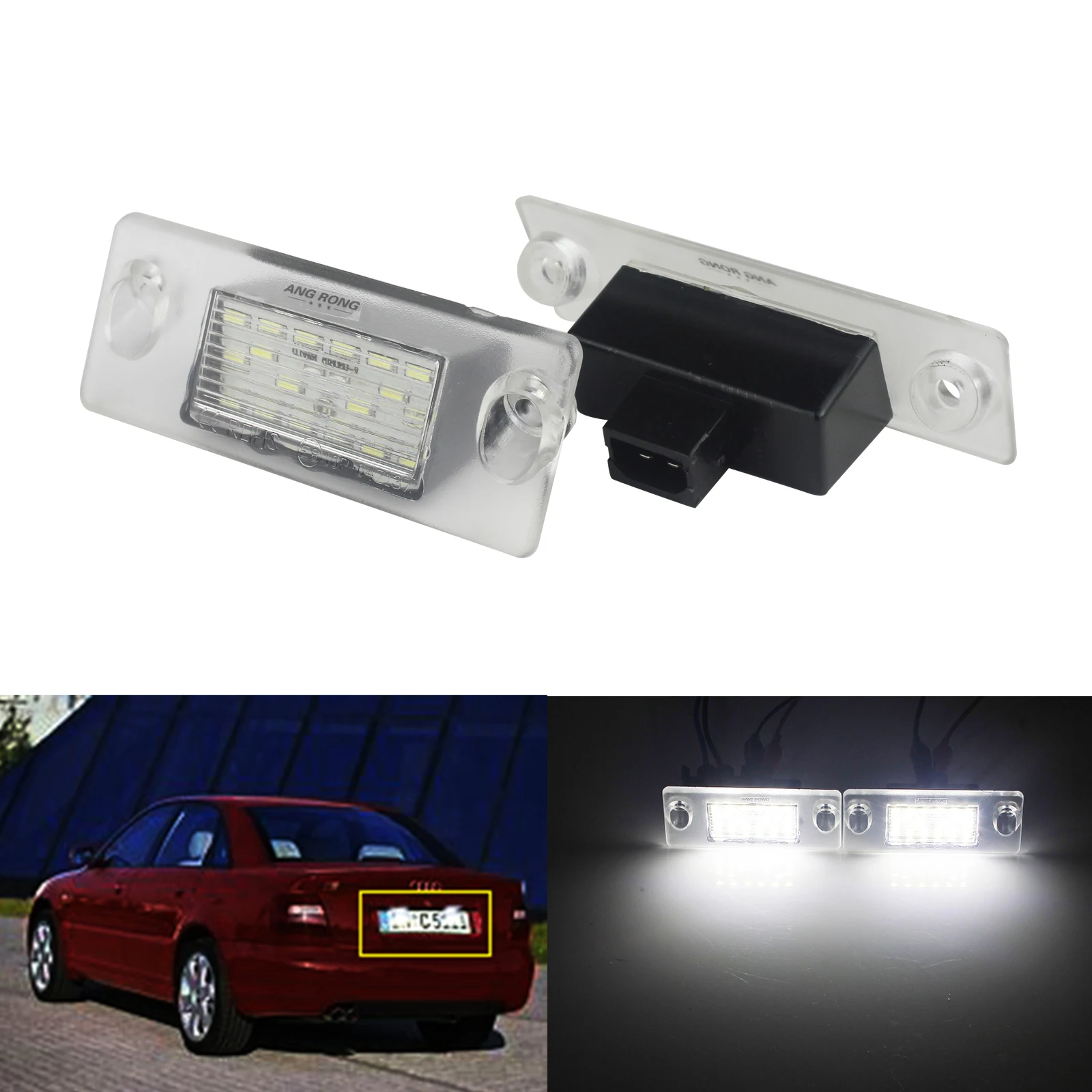 ANGRONG 2pcs White LED License Number Plate Light Lamps For Audi A4 B5 1995-2001 Error Free