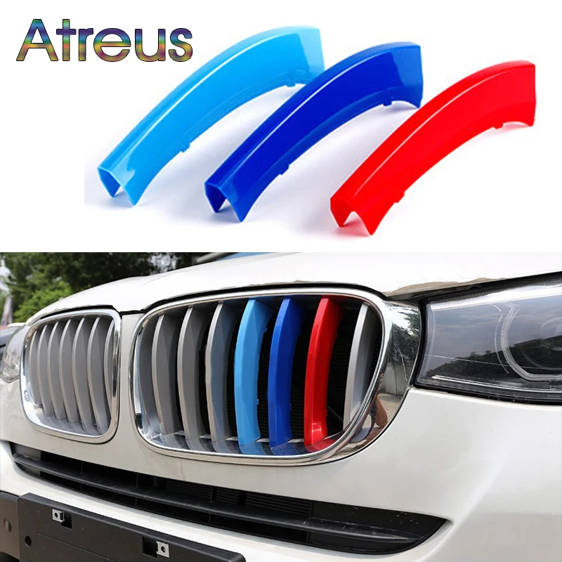 Atreus 3pcs Car Front Grille Trim Sport Strips Cover Stickers For BMW 1 Series F20 F21 F52 Z4 F01 G11 G12 M Power Accessories