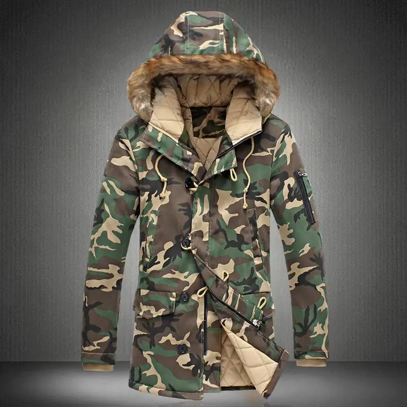 Camouflage Down Parkas Jackets  2024 Men\'s Parka Hooded Coat Male Fur Collar Parkas Winter Jacket Men Military Down Overcoat