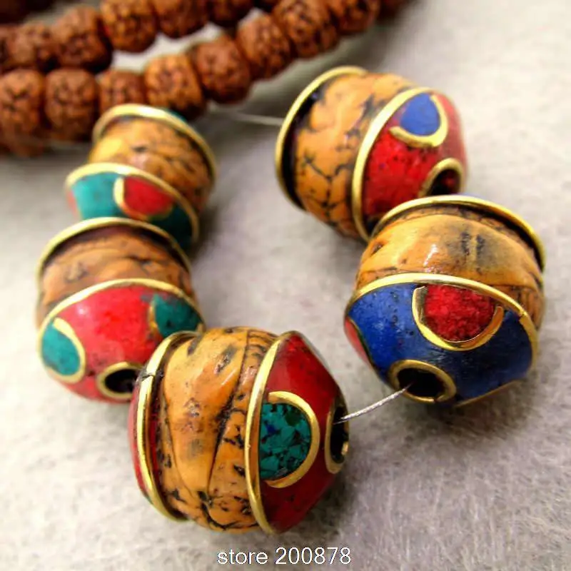 2 Beads Natural Bodhi Beads 15-17mm Nepal Hand Metal Capped Phoenix Eye Bodhi Bead NBB143