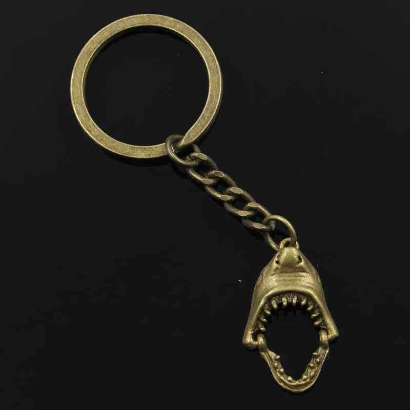 New Fashion Men 30mm Keychain DIY Metal Holder Chain Vintage Opened Shark Mouth 30x28mm Bronze Pendant Gift