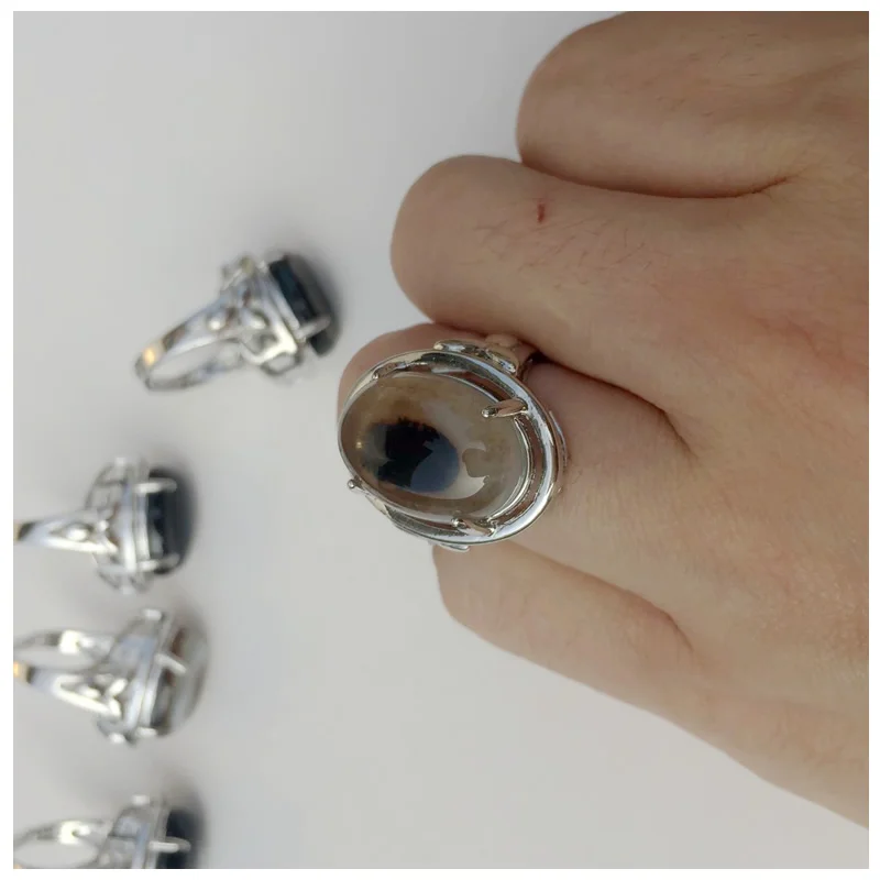 mens rings stainless steel Natural Oval Eye agat Mosaic AdjustableNew Stylish 1PCS