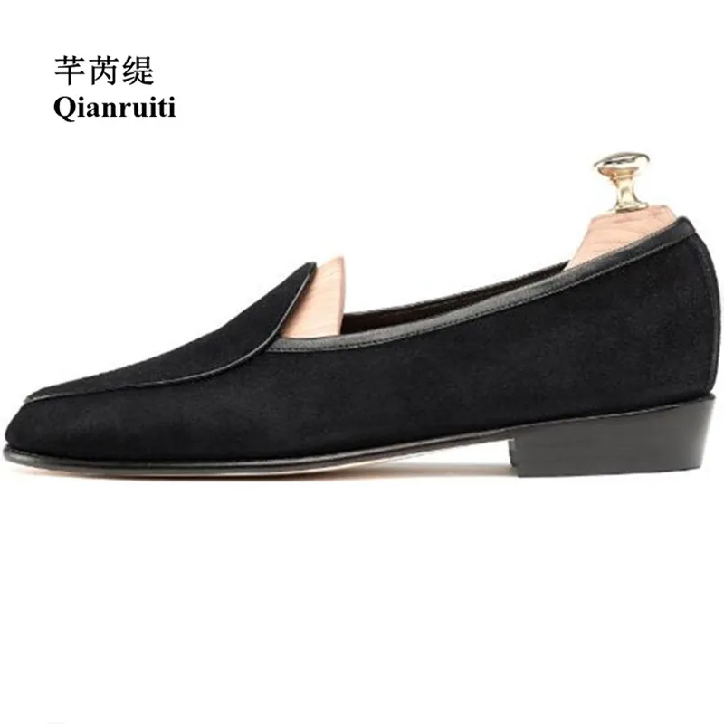 Qianruiti Brand Cow Suede Men Casual Shoes Leisure Handmade Slip-on Male Classic Style Wedding Shoes for Party Gift