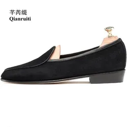 Qianruiti Brand Cow Suede Men Casual Shoes Leisure Handmade Slip-on Male Classic Style Wedding Shoes for Party Gift