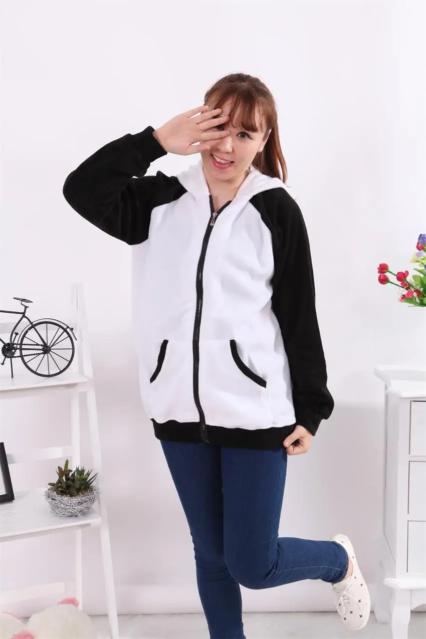 Warm winter Costumes Halloween Warm Cartoon Women\'s Panda Ear Tail Zip up Hoodie Sweatshirt Jacket Outerwear