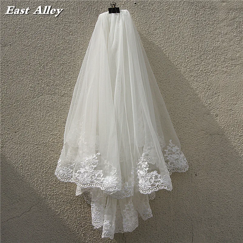 White or Ivory 2 Layer Lace Wedding Veil Elbow Length Bride Veil