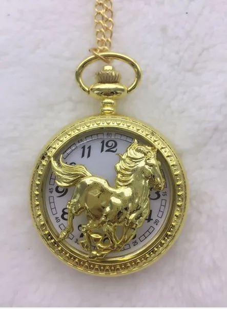 20pca Golden horse Hollow Modern clock men and woman quartz pendant cool gift Necklace pocket watches PK582