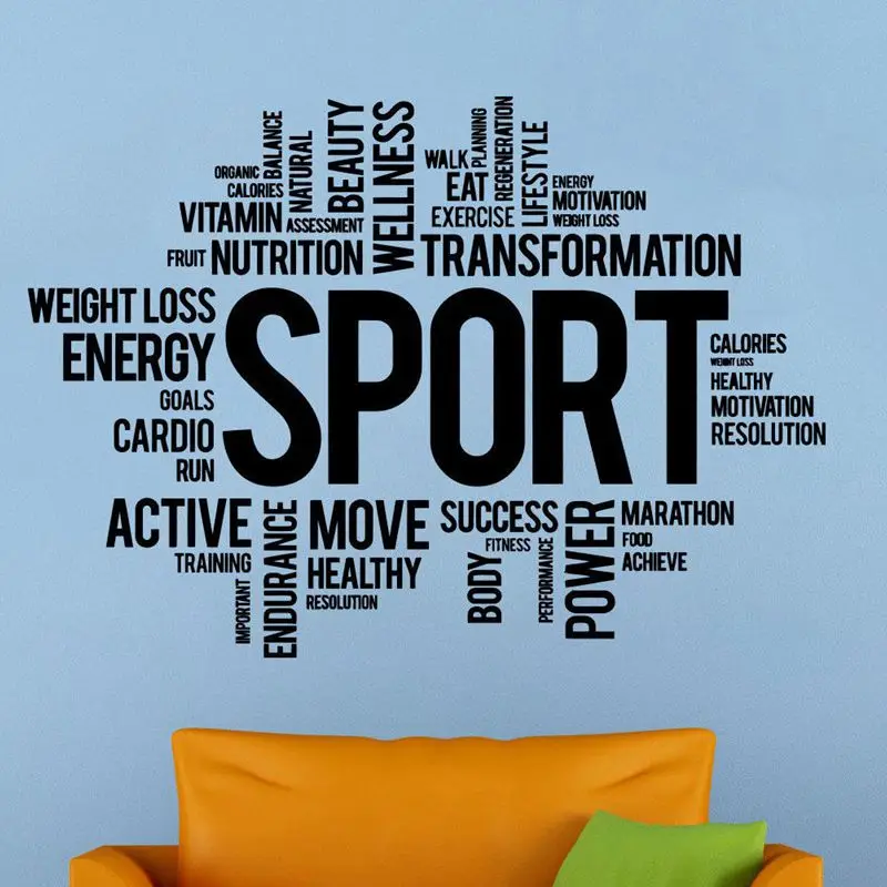 

Gym Sports Wall Sticker Fitness Words Crossfit Glass Decal Posters Vinyl Parede Decor Mural