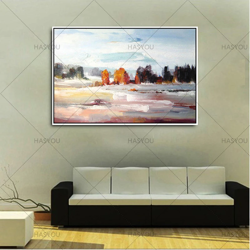 Handpainted Modern Wall Paintings Abstract Mountain Tree and Rivers Landscape Cnavas Oil Painting For Home Decor