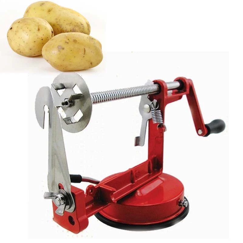 

Free Shipping 1Pc High Quality Selected Manual Red Stainless Steel Twisted Potato Apple Slicer Spiral French Fry Cutter