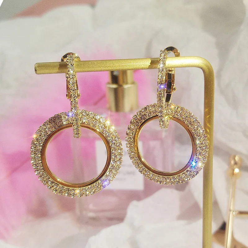 Orecchini rotondi di lusso alla moda Orecchini a cerchio geometrici in cristallo da donna Regalo di gioielli Orecchino da sera con strass brillanti