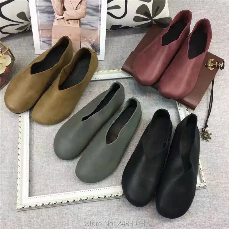 SexeMara 4 Color Women Casual Genuine leather Shoes Retro Style Comfortable soft Cowhide shoes Female Driving Shoes size 34-40