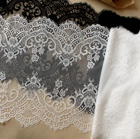 High Quality Black/white  Color Must-have Eyelash Lace 37CM Handmade Diy Clothing Material Accessories Curtain Fabric