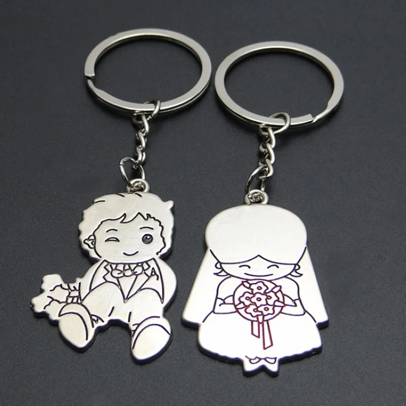 Anime Couple Keychain For Women Cartoon Key Chain On Bag Car Trinket Lovers Jewelry Wedding Valentines Gift