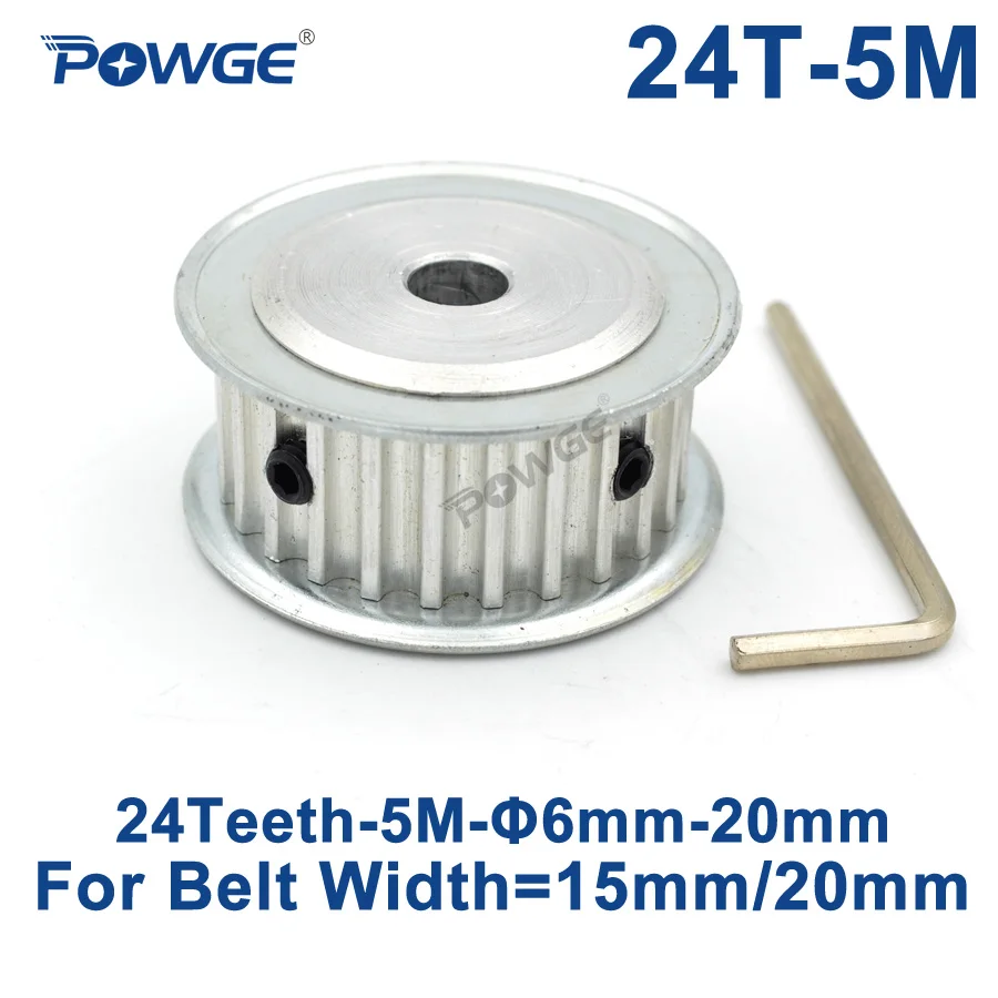 POWGE 24 Teeth HTD 5M Synchronous Timing Pulley Bore 6/6.35/8/10/12/14/15/16/17/18/19/20mm for Width 15/20mm HTD5M 24Teeth 24T