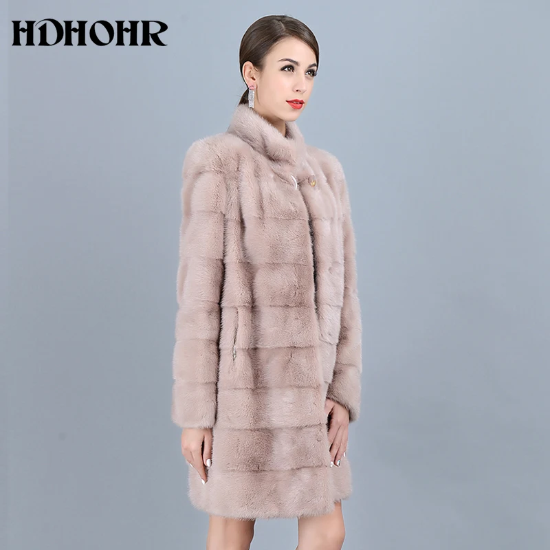 HDHOHR 2024 nuovi cappotti di pelliccia di visone naturale delle donne di buona qualità rosa vera pelliccia parka spessa calda inverno reale giacche di visone femminile