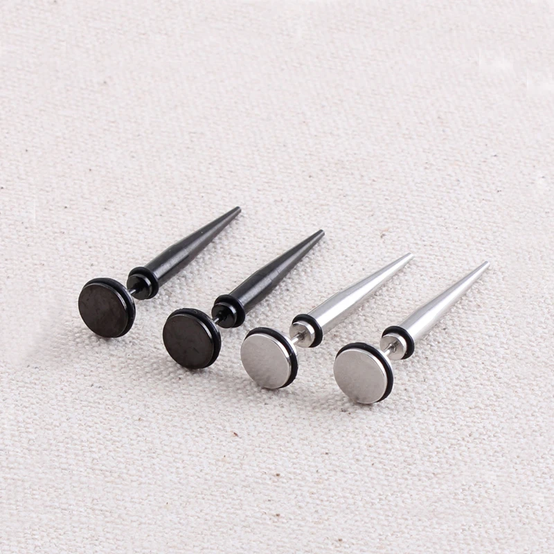 Alisouy Pair 316L Stainless steel HipHop Punk Sharp cone Spike Black Silver color tip Girls Boys Men or Women ear Stud earrings