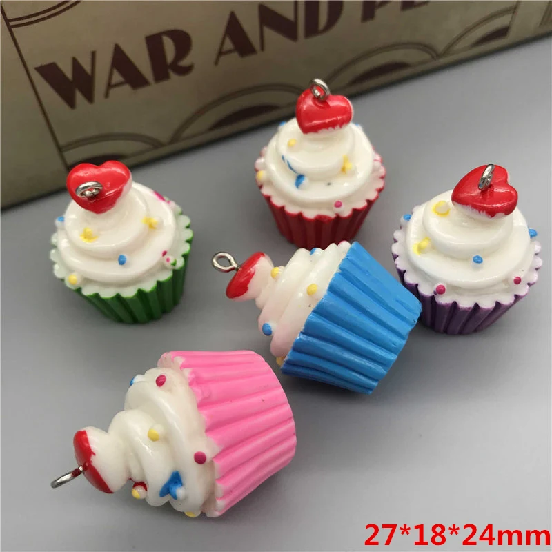 lets start!set 10pcs,3D cake.mixed color.Resin Paper cup cake,food simulation Cabochon for phone/key chain decoration,DIY27x18mm