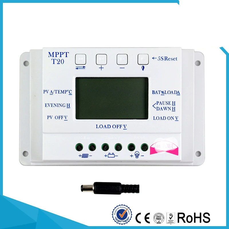 MPPT T20 20A 12V/24V Solar Charge Regulator Auto LCD Display Controller with Load Dual Timer Control for Street Light System