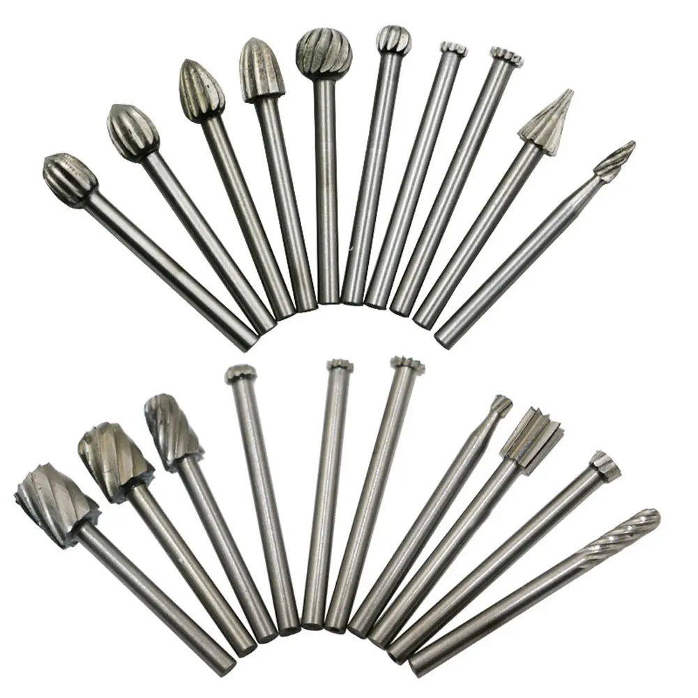 20Pcs/Set HSS Carbide Rotary Milling Cutter Woodworking Carving Carved Burr Electric Mill Tools Set Kit drill bit Hand Tool