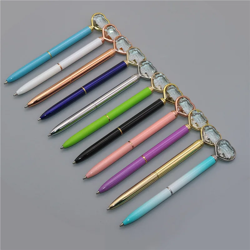 Kawaii Crystal Ballpoint Pen Fashion Girl Heart shape Large Diamond Metal Pen Material Escolar Bolis Escolares Novelty School