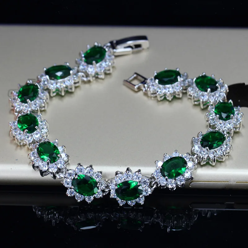 BeaQueen Sparkling Big Oval Purple Austrian Crystal CZ Bracelets Bangles Women Trendy Jewelry Romantic Gift for Wife B024