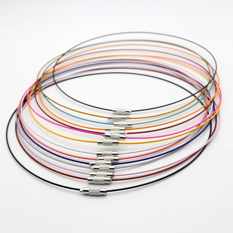 Lote de 10 unidades de Cable de acero de 1mm, cuerda de cadena, Gargantilla, collar, joyería DIY, hallazgos de cordones de 18 \