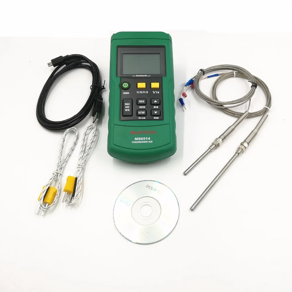 Mastech Ms6514 Termômetro Digital de Canal Duplo Mais Peças 50 mm e Peças 100 mm K-tipo Sensor de Temperatura Termopar Sonda