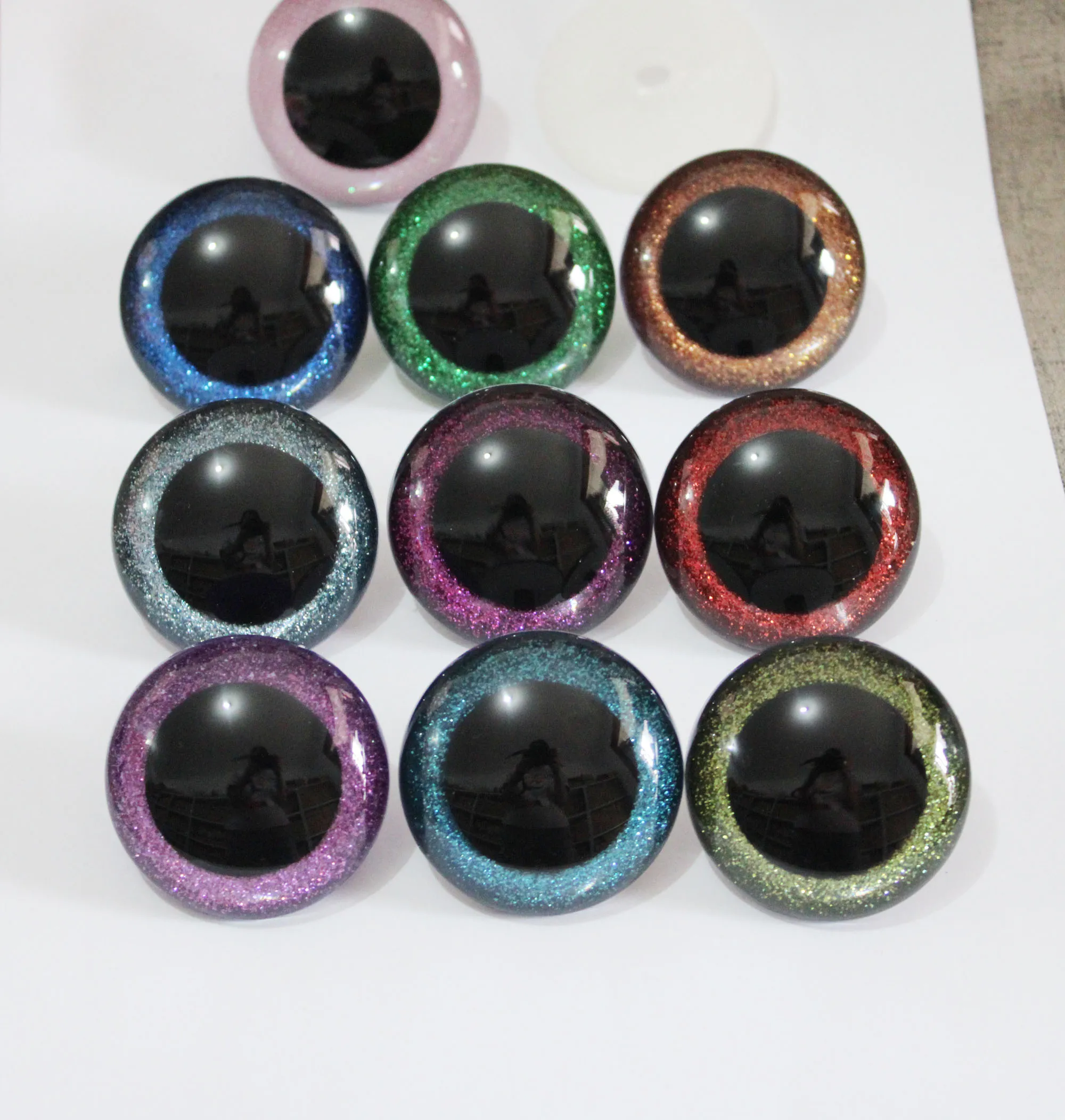 

1pairs--30mm/40mm/50mm big size round clear toy safety glitter eyes + glitter fabric + hard washers --size color option