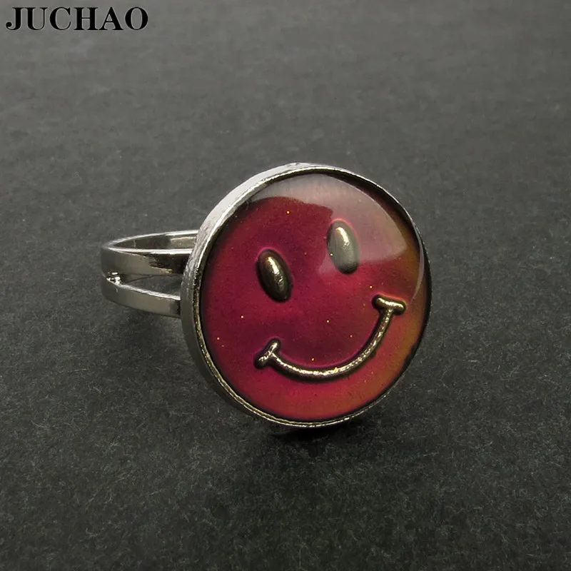 JUCHAO Mood Ring Temperature Changing Color Smile Face Rings for Women Punk Jewelry Gifts