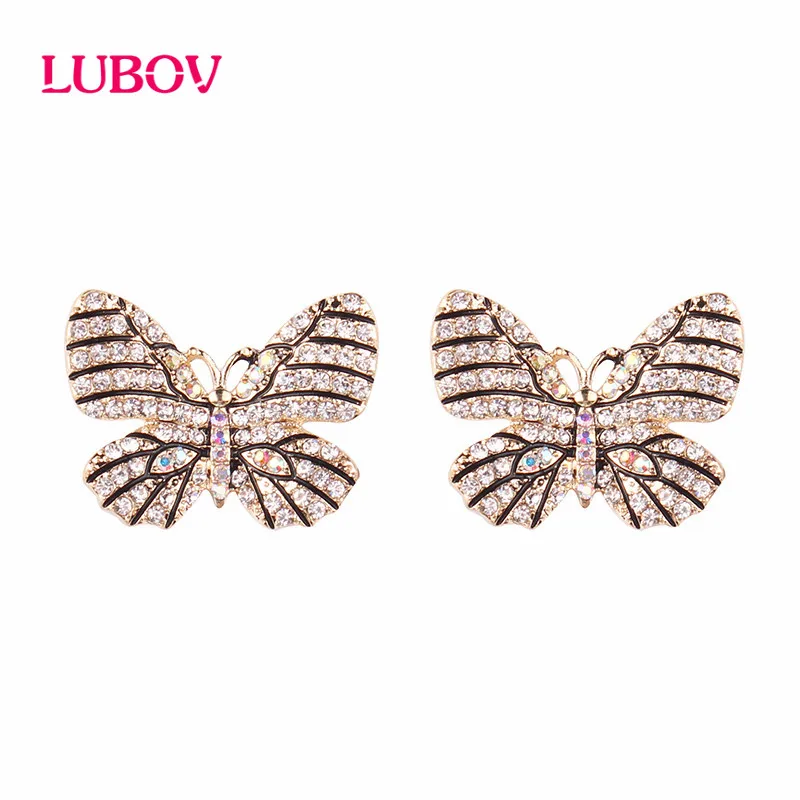 Vivid Like Colorful Crystal Butterfly Stud Earrings Gold Color Metal Elegant Women Earrings Christmas Gift Jewelry 2019