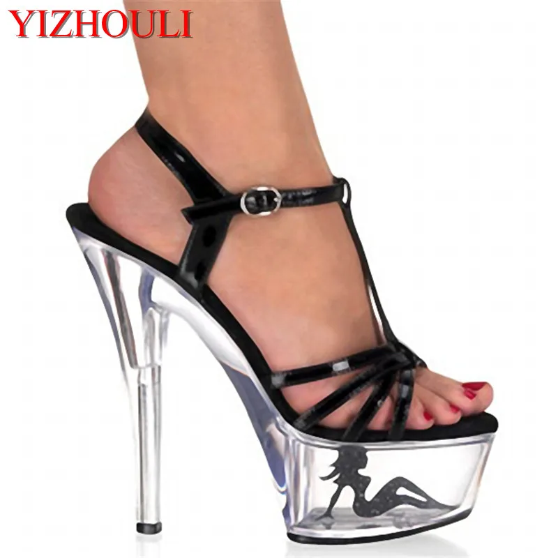 women's summer fashion shoes 15cm high heels sandals platform party shoes 5 inch clear Crystal shoes sexy clubbing high heels