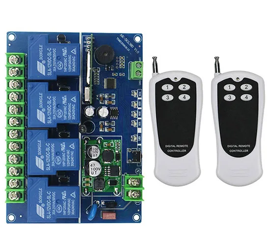 Interruptor de Control remoto inalámbrico, transmisor + receptor, 315/433 MHZ/lámpara/ventana/puertas de garaje, cc 12V 24V 36V 48V 4CH 30A RF